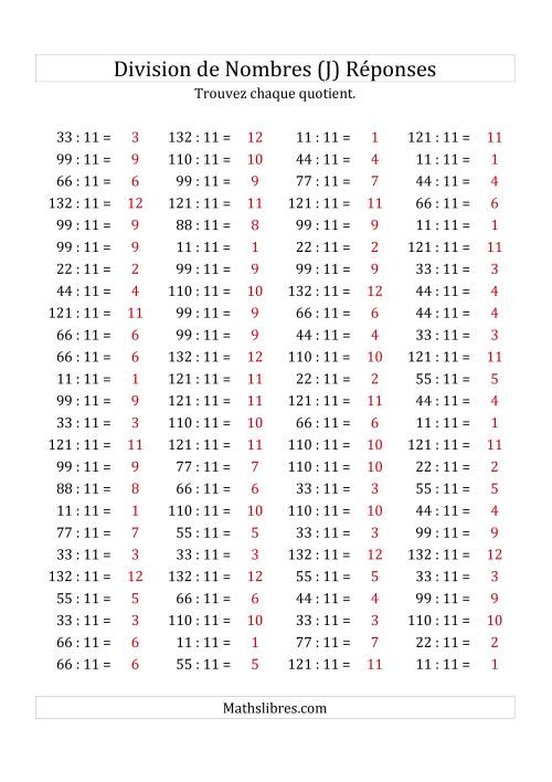 Division de Nombres Par 11 (Quotient 1 - 12) (J) page 2