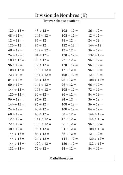 Division de Nombres Par 12 (Quotient 1 - 12) (B)
