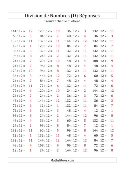 Division de Nombres Par 12 (Quotient 1 - 12) (D) page 2