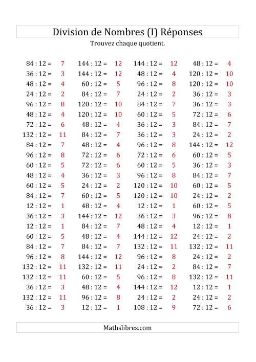 Division de Nombres Par 12 (Quotient 1 - 12) (I) page 2