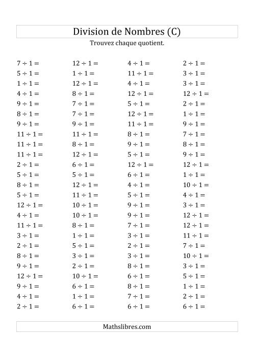 Division de Nombres Par 1 (Quotient 1 - 12) (C)