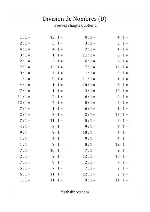 Division de Nombres Par 1 (Quotient 1 - 12) (D)