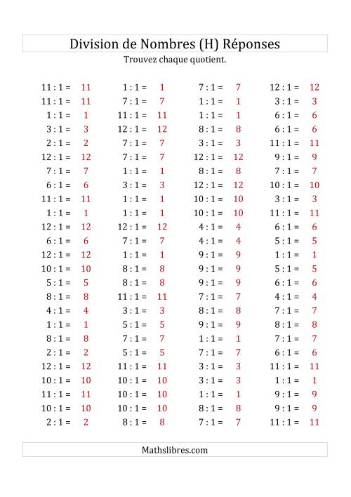 Division de Nombres Par 1 (Quotient 1 - 12) (H) page 2