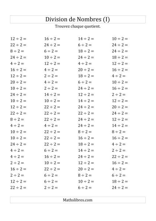Division de Nombres Par 2 (Quotient 1 - 12) (I)