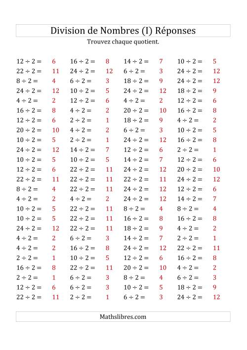 Division de Nombres Par 2 (Quotient 1 - 12) (I) page 2