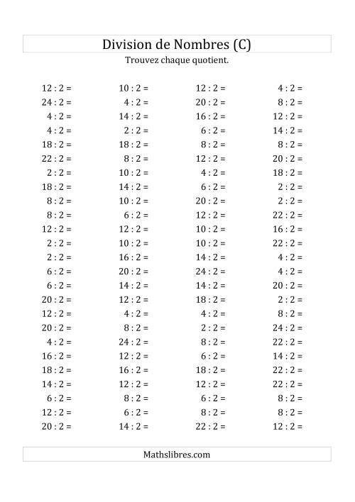Division de Nombres Par 2 (Quotient 1 - 12) (C)