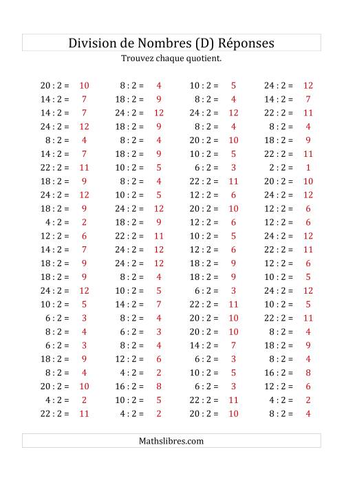 Division de Nombres Par 2 (Quotient 1 - 12) (D) page 2