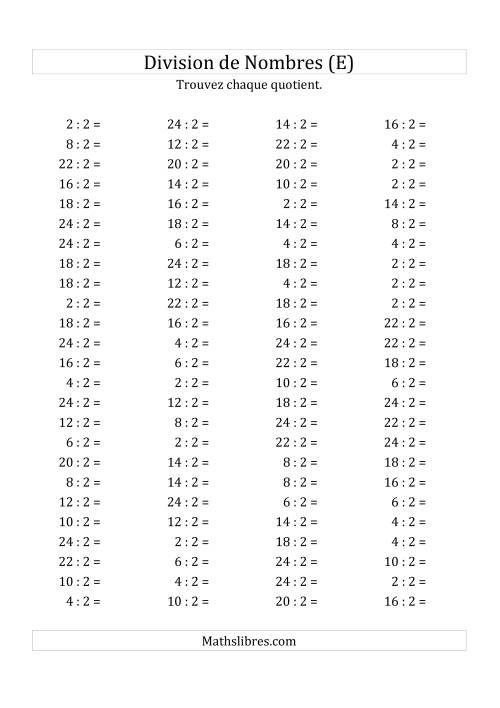 Division de Nombres Par 2 (Quotient 1 - 12) (E)