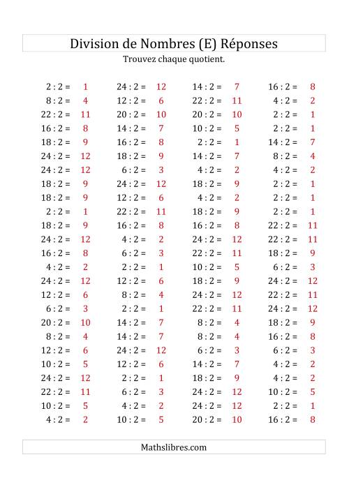 Division de Nombres Par 2 (Quotient 1 - 12) (E) page 2