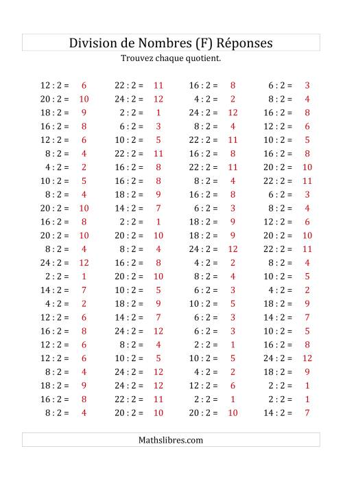 Division de Nombres Par 2 (Quotient 1 - 12) (F) page 2