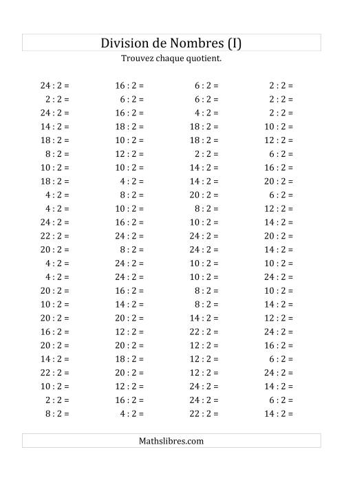 Division de Nombres Par 2 (Quotient 1 - 12) (I)