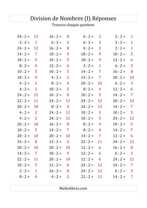 Division de Nombres Par 2 (Quotient 1 - 12) (I) page 2