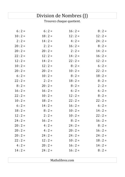 Division de Nombres Par 2 (Quotient 1 - 12) (J)