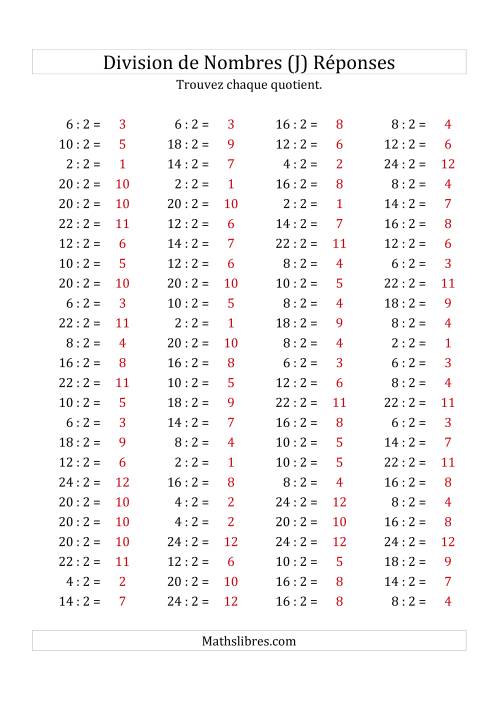 Division de Nombres Par 2 (Quotient 1 - 12) (J) page 2