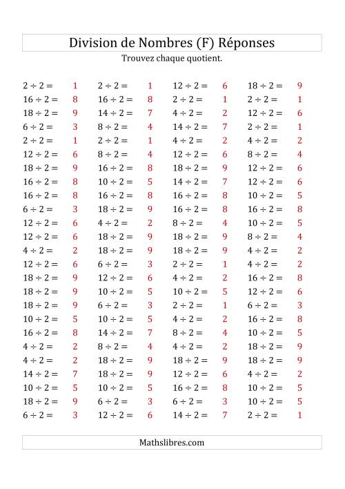 Division de Nombres Par 2 (Quotient 1 - 9) (F) page 2