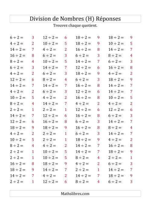 Division de Nombres Par 2 (Quotient 1 - 9) (H) page 2