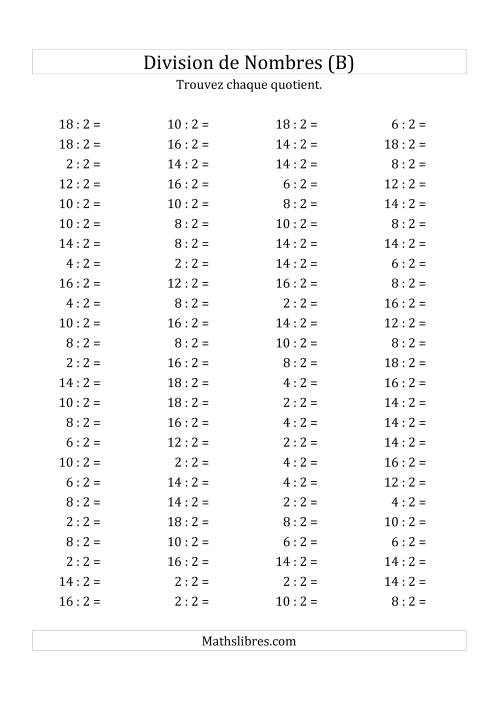 Division de Nombres Par 2 (Quotient 1 - 9) (B)