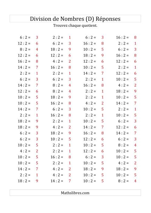 Division de Nombres Par 2 (Quotient 1 - 9) (D) page 2