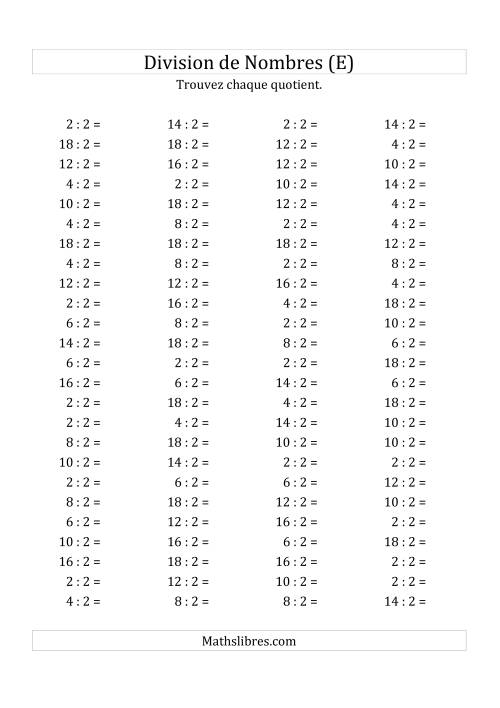 Division de Nombres Par 2 (Quotient 1 - 9) (E)