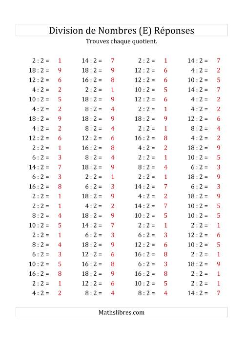Division de Nombres Par 2 (Quotient 1 - 9) (E) page 2