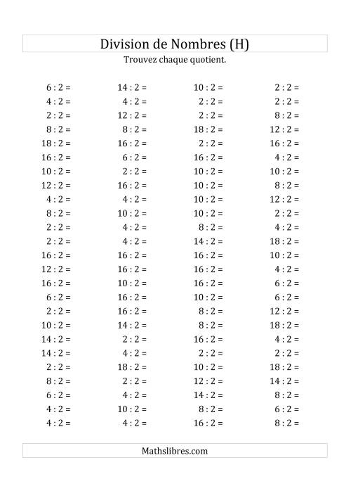 Division de Nombres Par 2 (Quotient 1 - 9) (H)