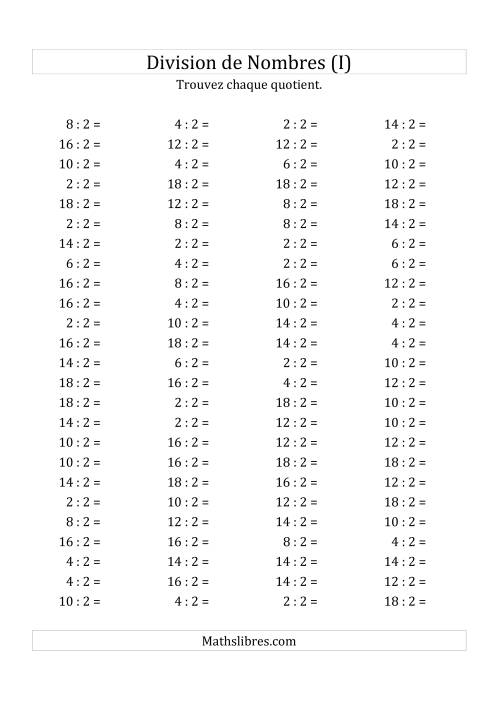 Division de Nombres Par 2 (Quotient 1 - 9) (I)