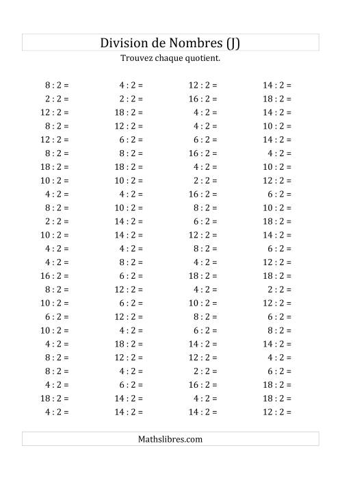 Division de Nombres Par 2 (Quotient 1 - 9) (J)