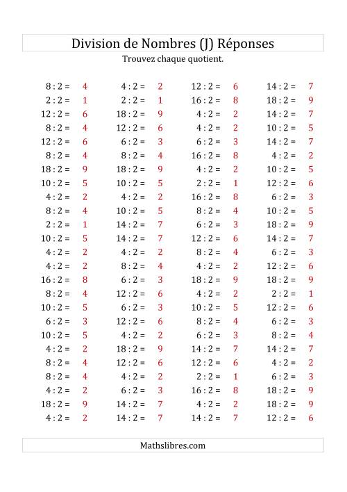 Division de Nombres Par 2 (Quotient 1 - 9) (J) page 2