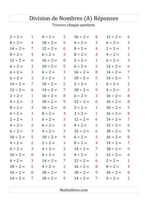 Division de Nombres Par 2 (Quotient 1 - 9) (Tout) page 2
