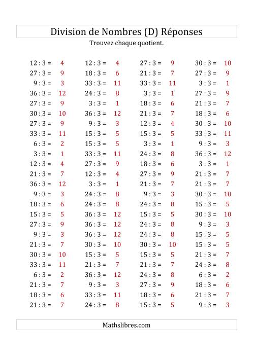 Division de Nombres Par 3 (Quotient 1 - 12) (D) page 2