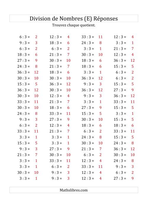 Division de Nombres Par 3 (Quotient 1 - 12) (E) page 2