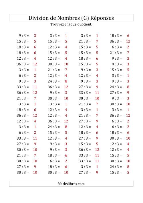 Division de Nombres Par 3 (Quotient 1 - 12) (G) page 2