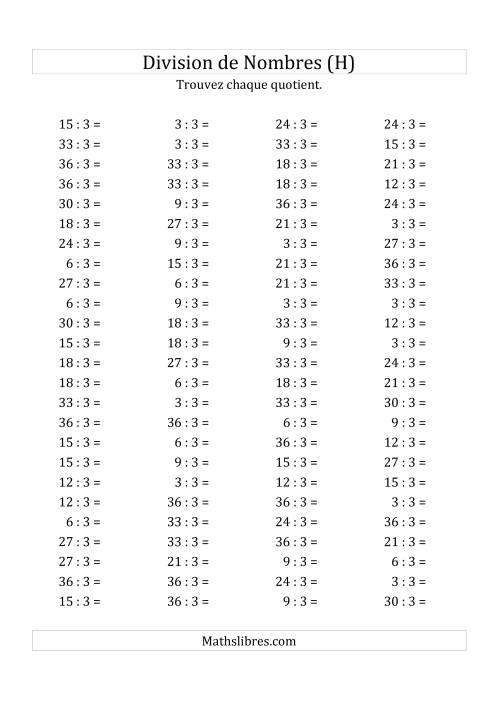 Division de Nombres Par 3 (Quotient 1 - 12) (H)