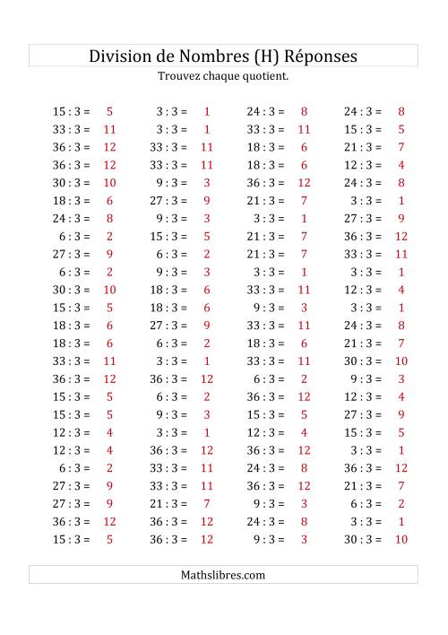 Division de Nombres Par 3 (Quotient 1 - 12) (H) page 2