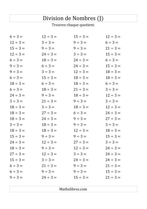 Division de Nombres Par 3 (Quotient 1 - 9) (J)