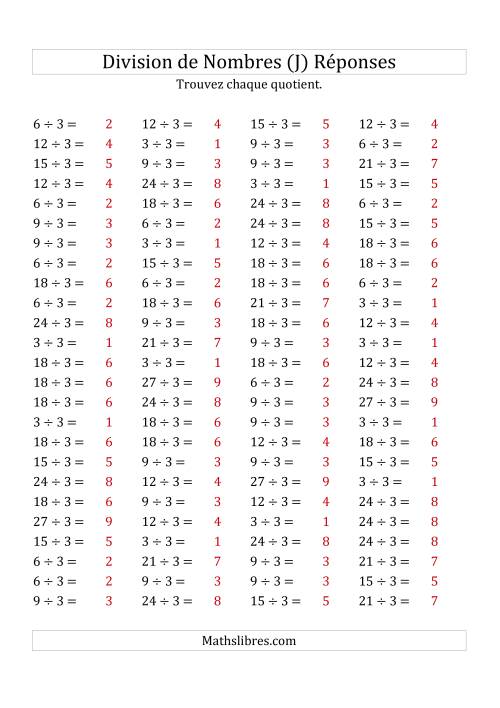 Division de Nombres Par 3 (Quotient 1 - 9) (J) page 2