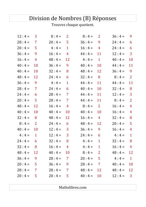 Division de Nombres Par 4 (Quotient 1 - 12) (B) page 2