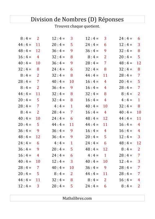 Division de Nombres Par 4 (Quotient 1 - 12) (D) page 2