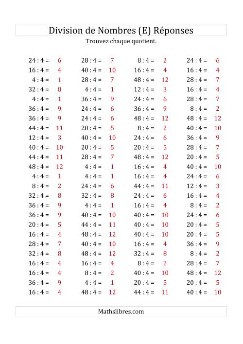 Division de Nombres Par 4 (Quotient 1 - 12) (E) page 2