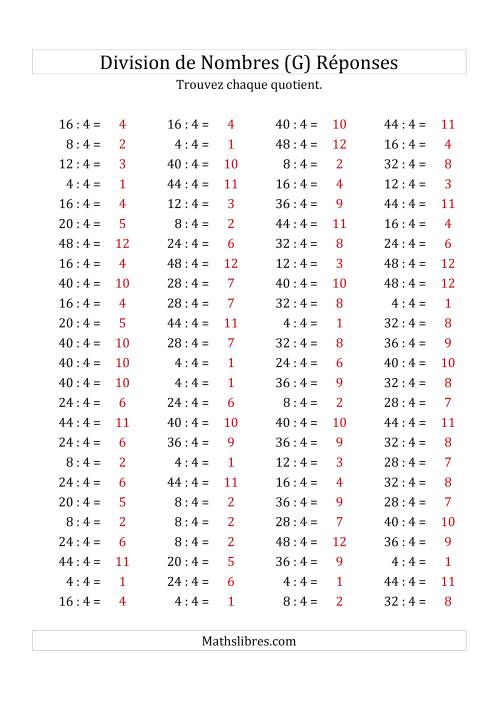 Division de Nombres Par 4 (Quotient 1 - 12) (G) page 2
