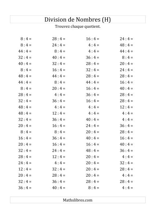 Division de Nombres Par 4 (Quotient 1 - 12) (H)