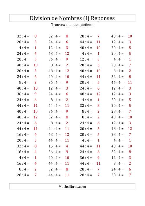 Division de Nombres Par 4 (Quotient 1 - 12) (I) page 2