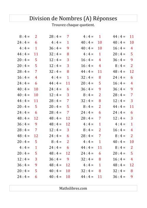 Division de Nombres Par 4 (Quotient 1 - 12) (Tout) page 2