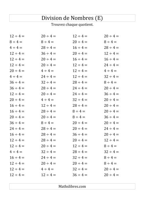 Division de Nombres Par 4 (Quotient 1 - 9) (E)