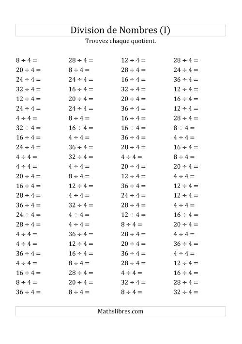 Division de Nombres Par 4 (Quotient 1 - 9) (I)