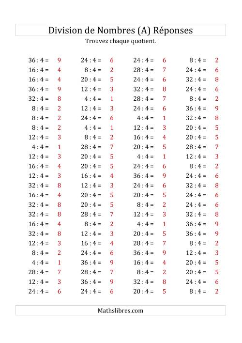 Division de Nombres Par 4 (Quotient 1 - 9) (Tout) page 2