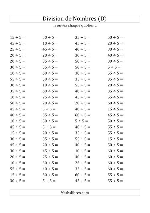 Division de Nombres Par 5 (Quotient 1 - 12) (D)