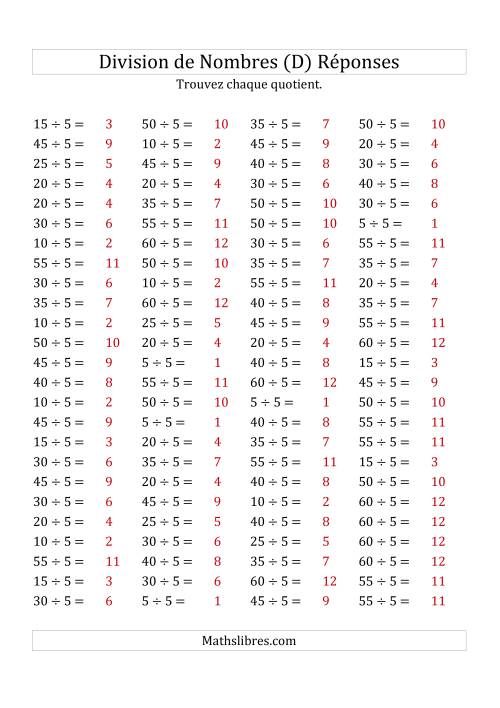 Division de Nombres Par 5 (Quotient 1 - 12) (D) page 2