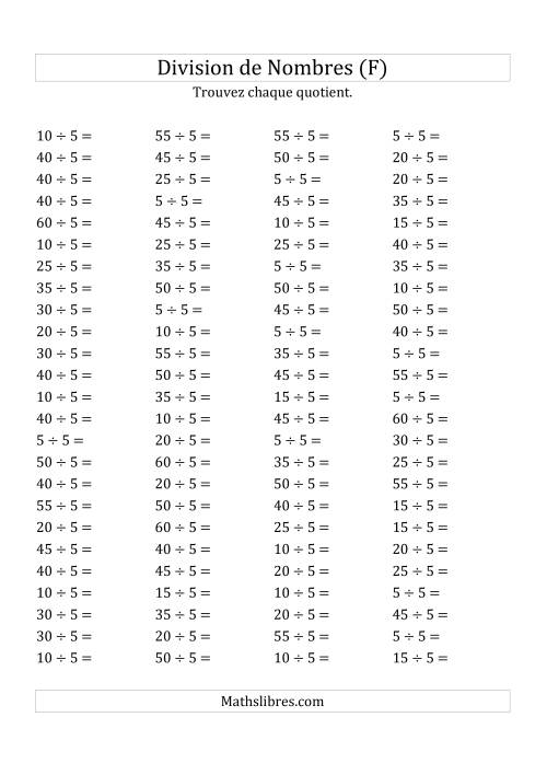 Division de Nombres Par 5 (Quotient 1 - 12) (F)