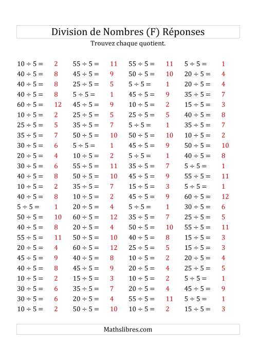 Division de Nombres Par 5 (Quotient 1 - 12) (F) page 2